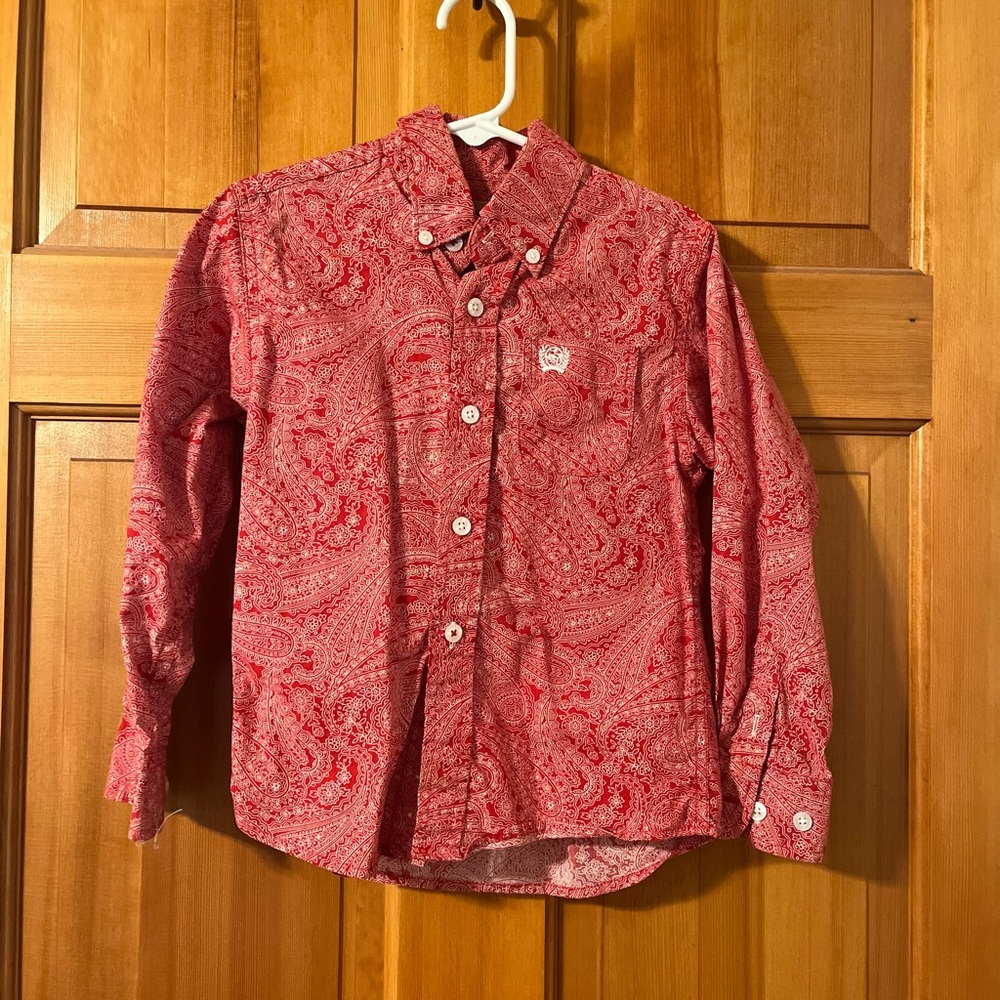 Toddler boys red paisley cinch shirt